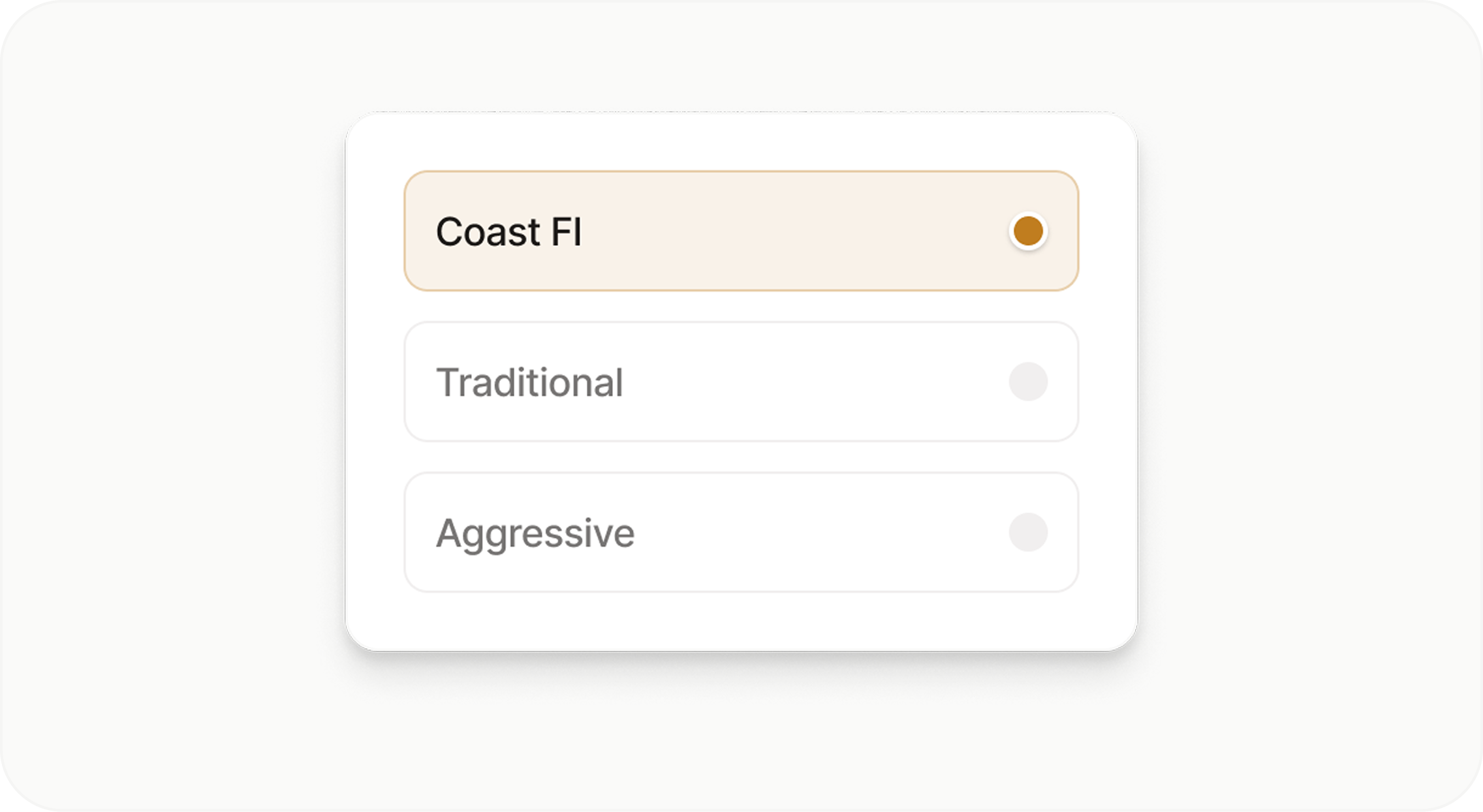 Coast FI selection interface