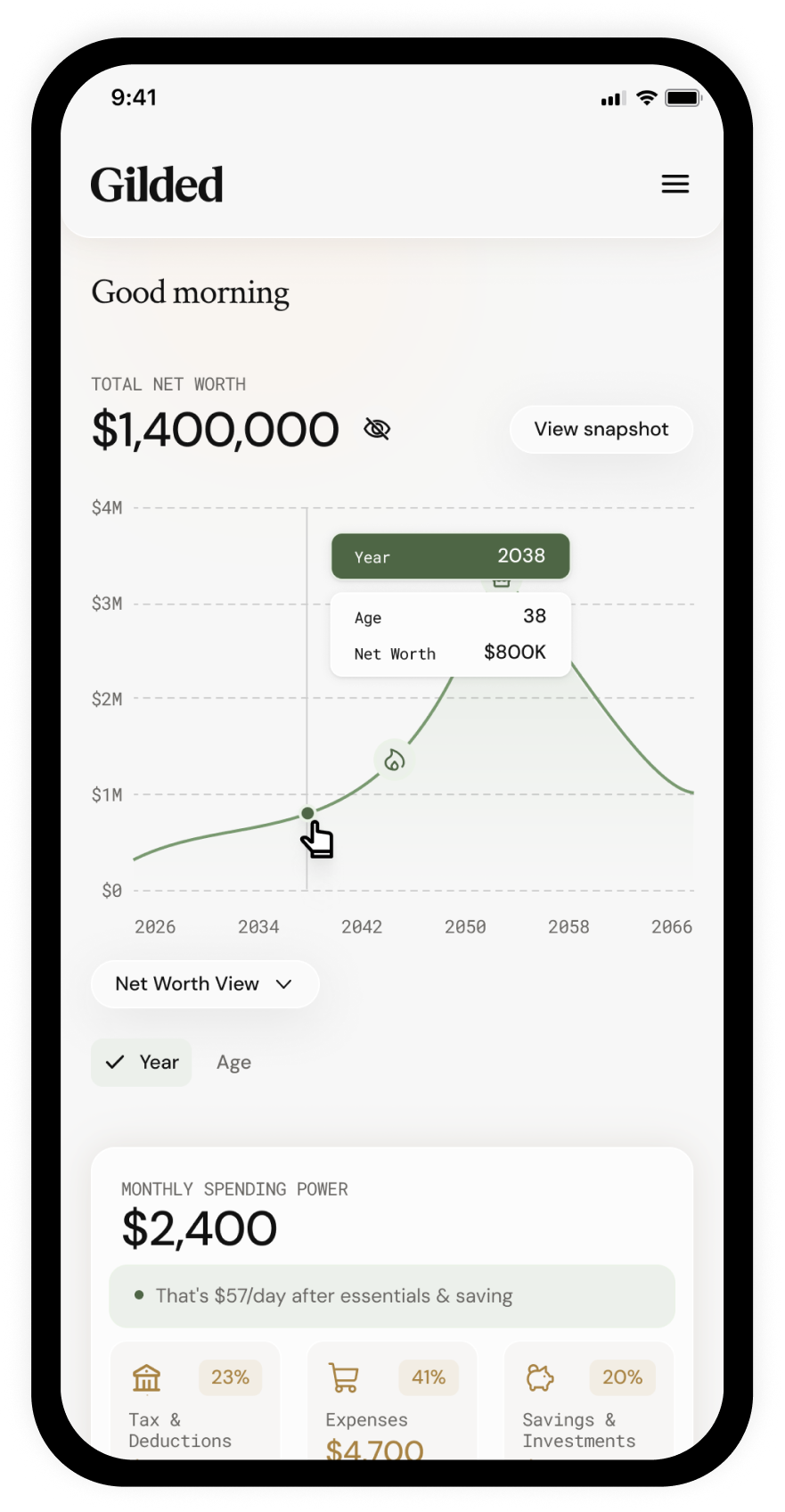 Gilded app dashboard on mobile